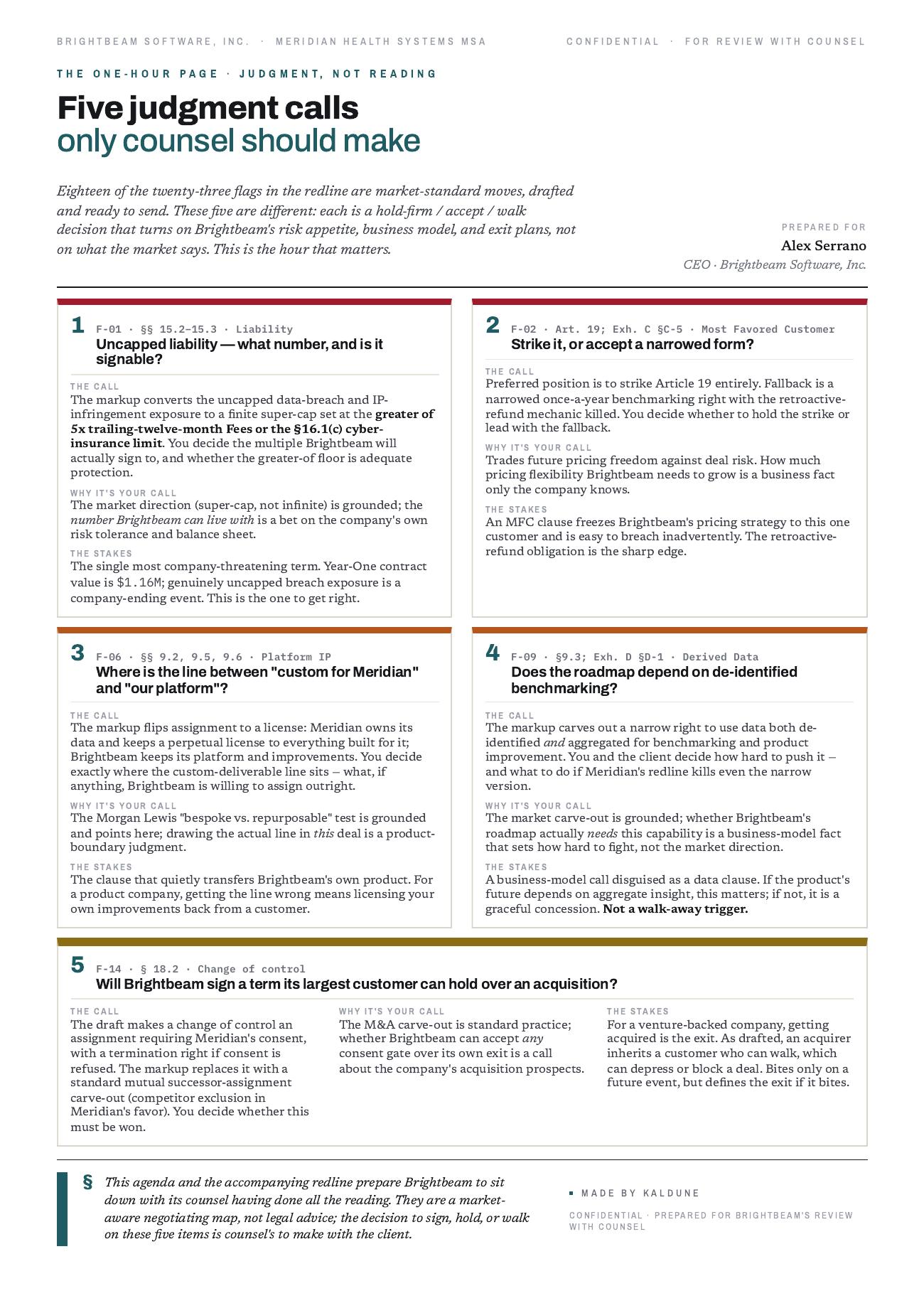 The one-page counsel agenda