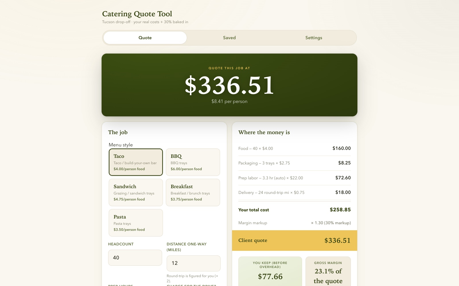 Catering Quote Tool