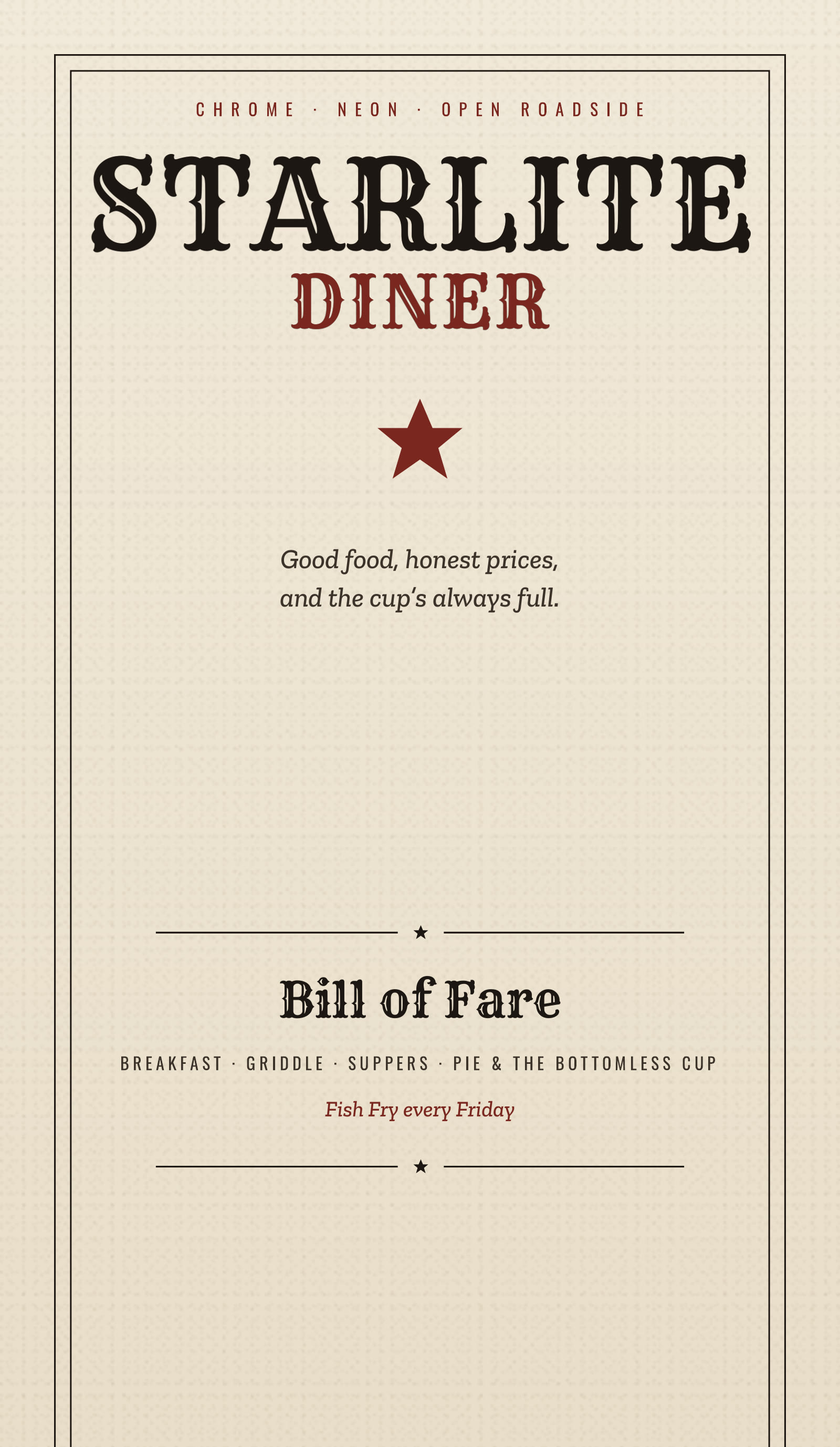 Starlite Diner — Bill of Fare: the work's own cover.