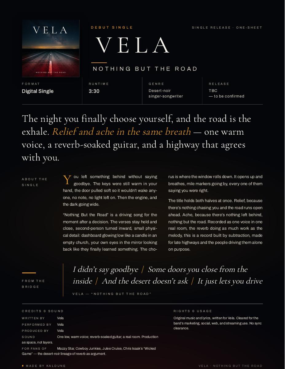 Vela: Nothing But the Road, 1 of 1