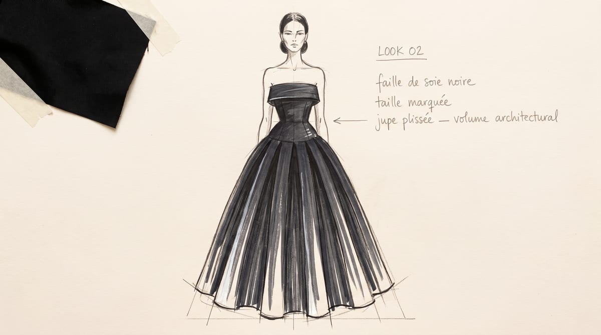Look 02 — the croquis (black faille)