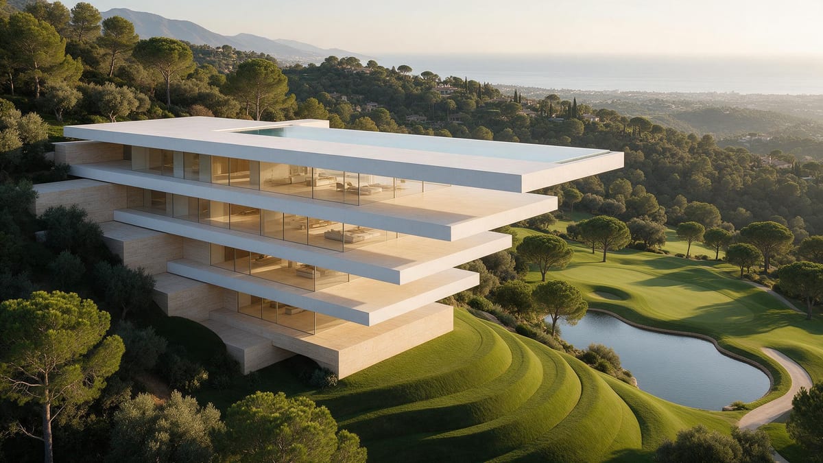 Render — the villa on its hillside