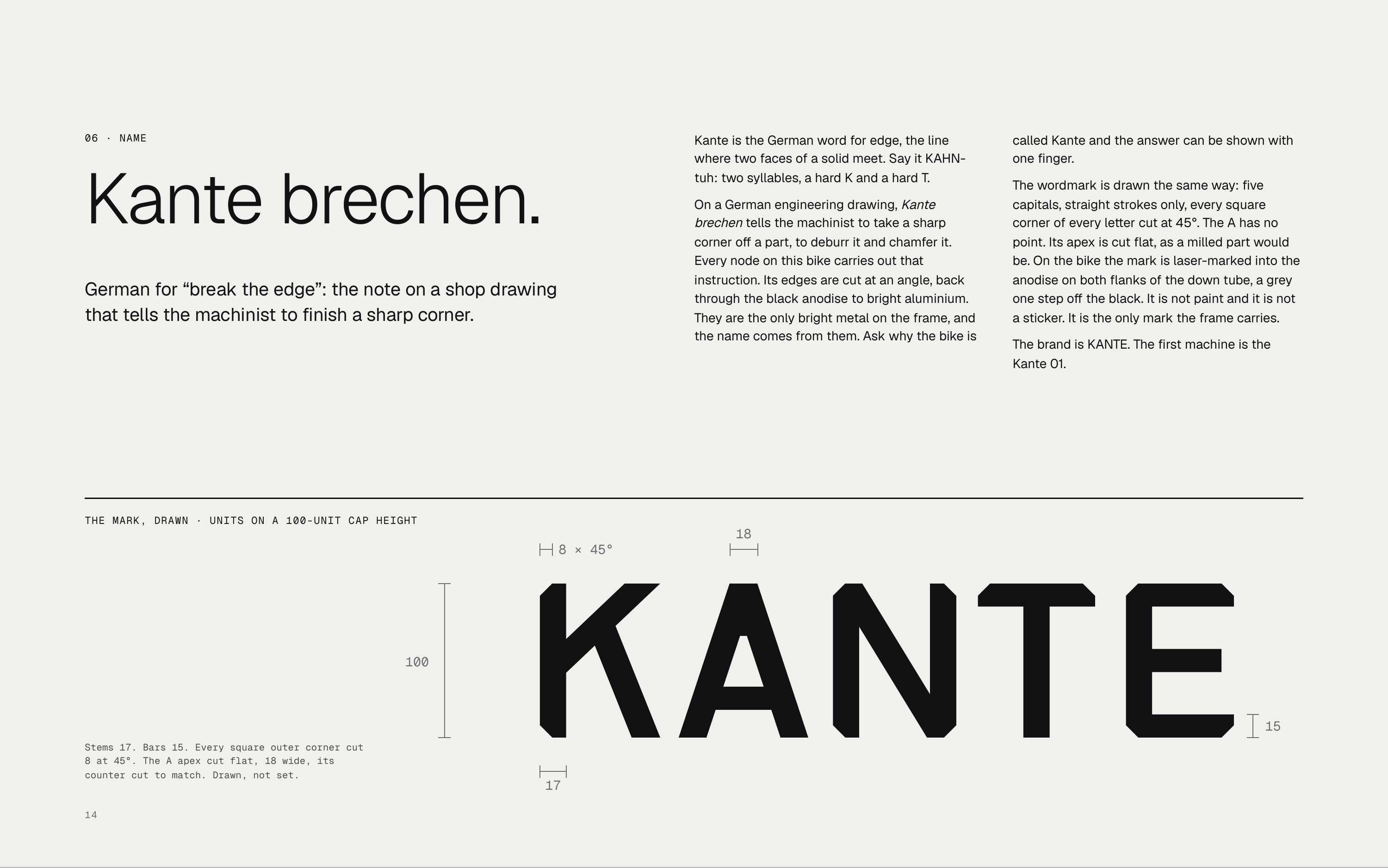 06 · NAME Kante is the German word for edge, the line where two faces of a solid meet. Say it KAHN- Kante brechen. tuh: two syllables, a hard K and a hard T. German for “break the edge”: the note on a shop drawing that tells the machinist to finish a sharp corner. called Kante and the answer can be…